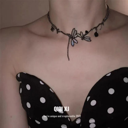 Colorful Dragonfly Dark Black Clavicle Chain High-Grade Necklace For Women